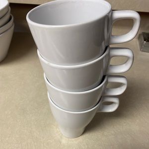 IKEA Coffee Tea Stackable Stoneware White Cups Mugs Sweden 8 oz Set of 4